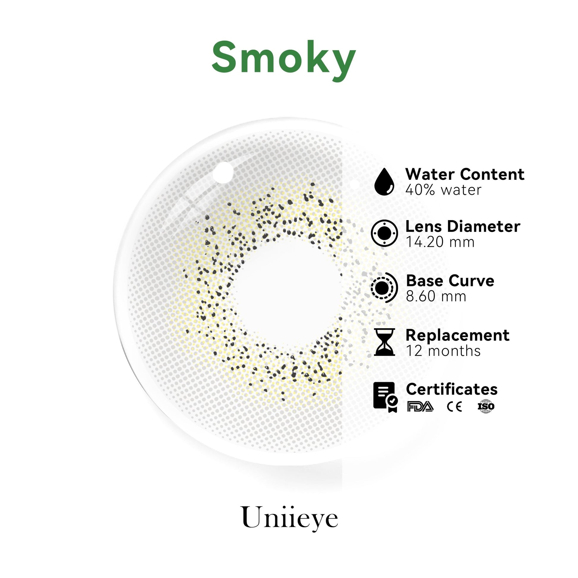 UNIIEYE Smoky Malakite Grey Natural Yearly Colored Contacts - Uniieye