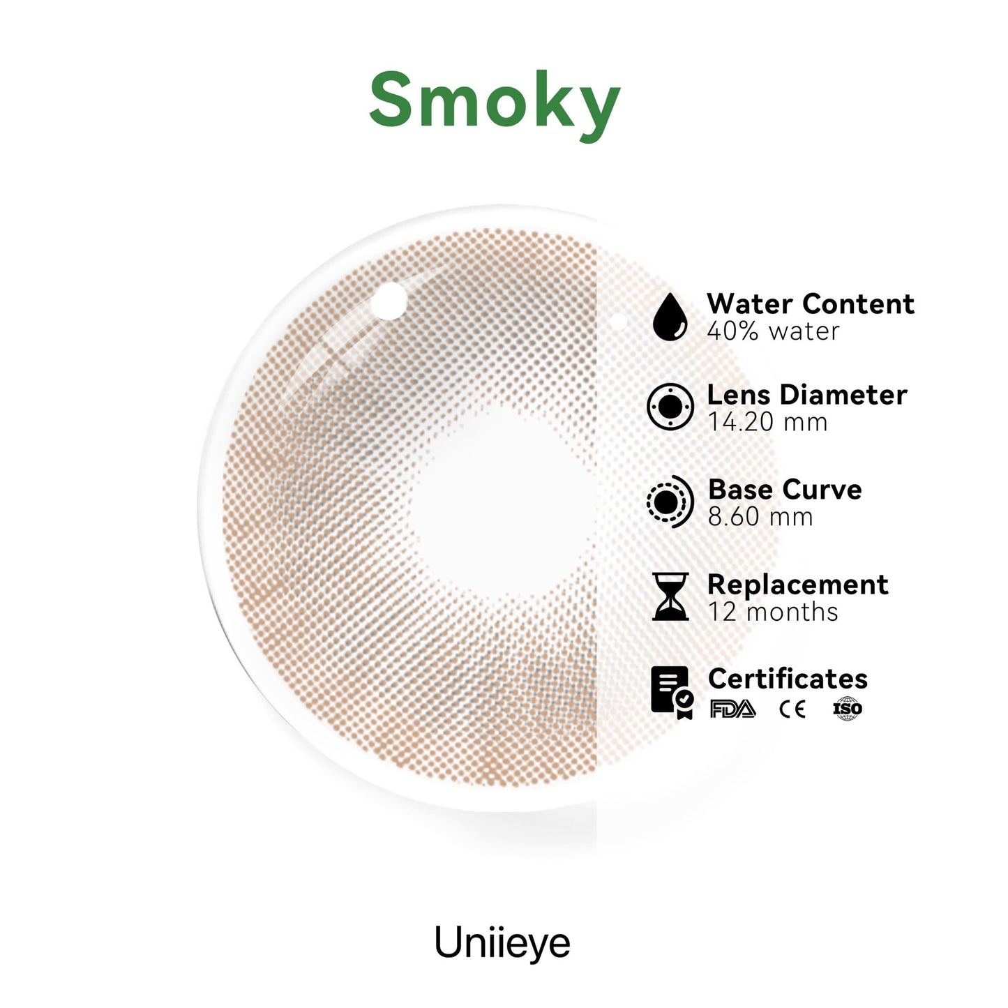 UNIIEYE Smoky Marble Brown Prescription Yearly Colored Contacts - Uniieye
