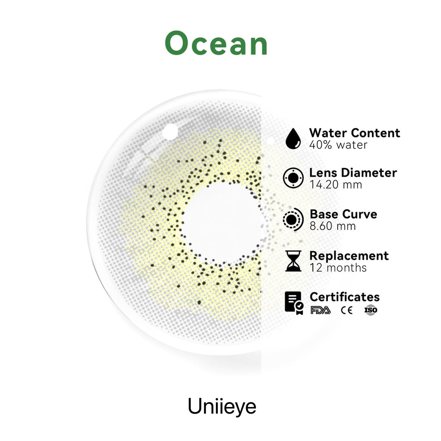 Ocean Cyan-Grey Prescription Yearly Colored Contacts - Uniieye
