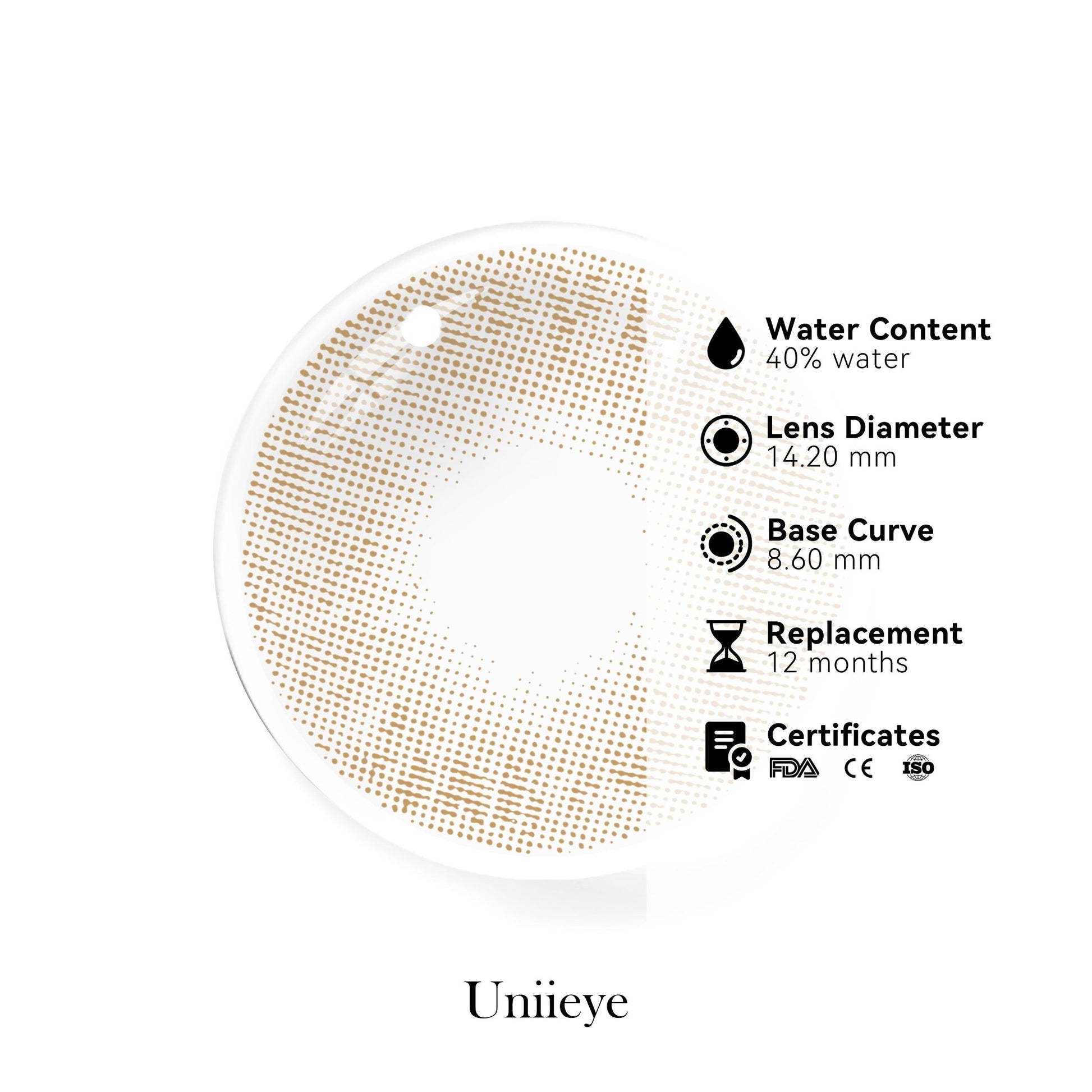 UNIIEYE Athena Caramel Brown Yearly Colored Contact Lenses - Uniieye