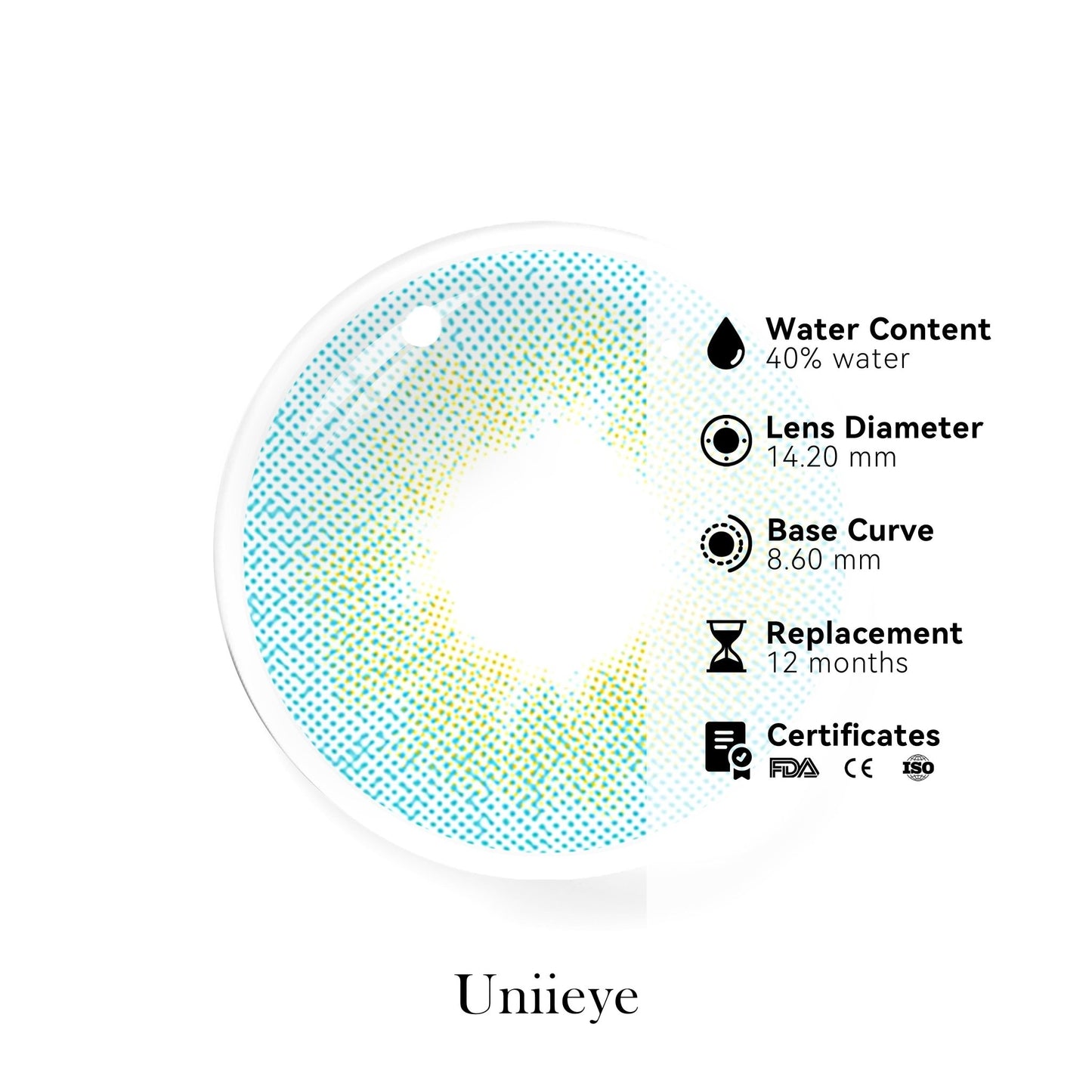 UNIIEYE Athena Sky Blue Yearly Colored Contact Lenses - Uniieye