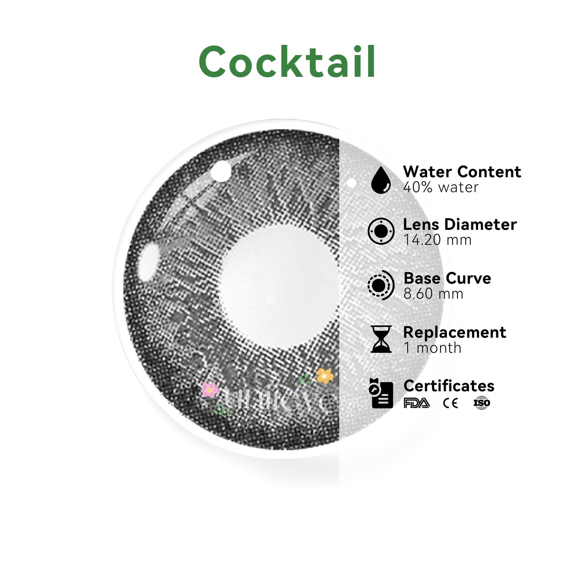 Uniieye Cocktail Vodka Lime Grey Yearly Colored Contacts - Uniieye