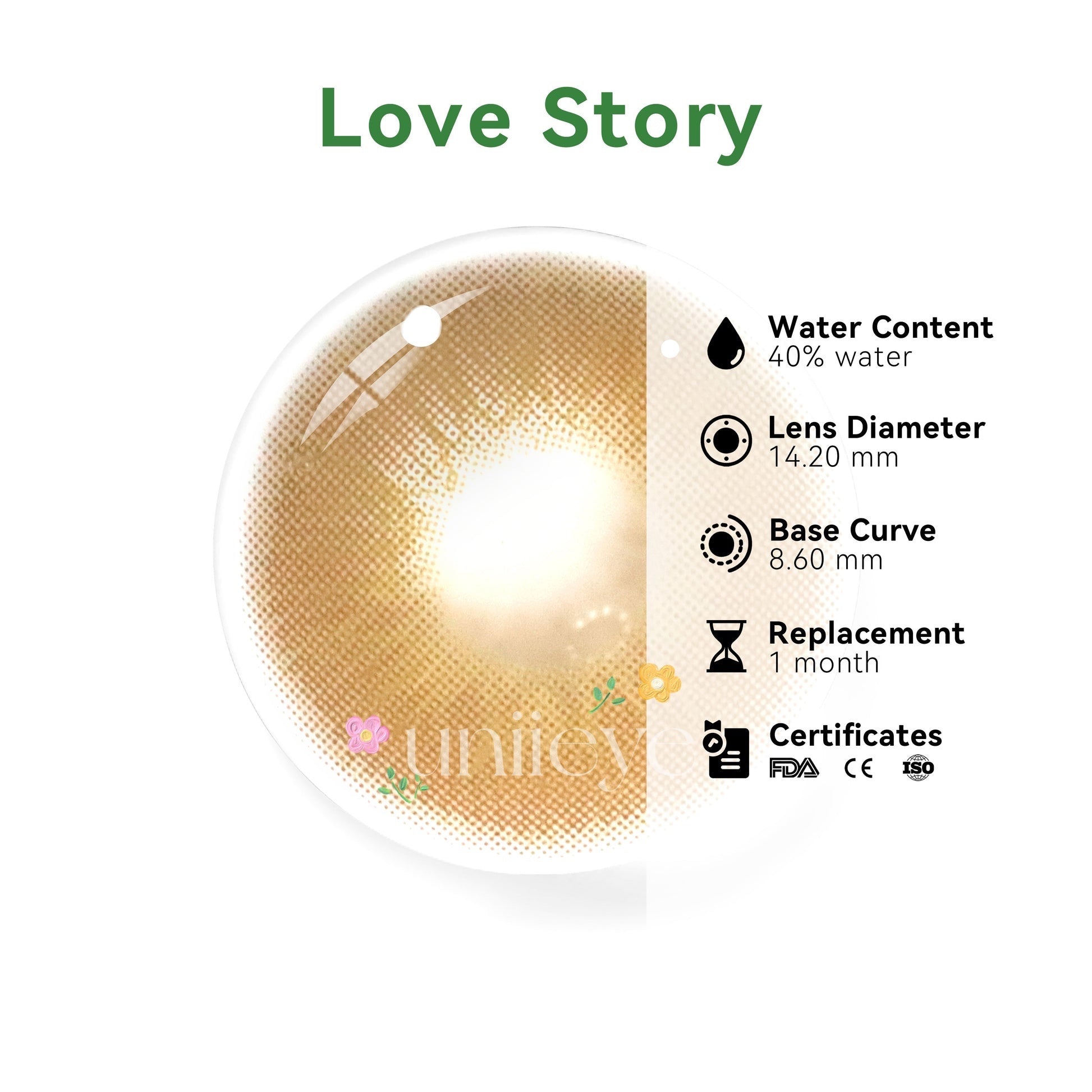 Uniieye Love Story PEA Brown Yearly Colored Contacts - Uniieye