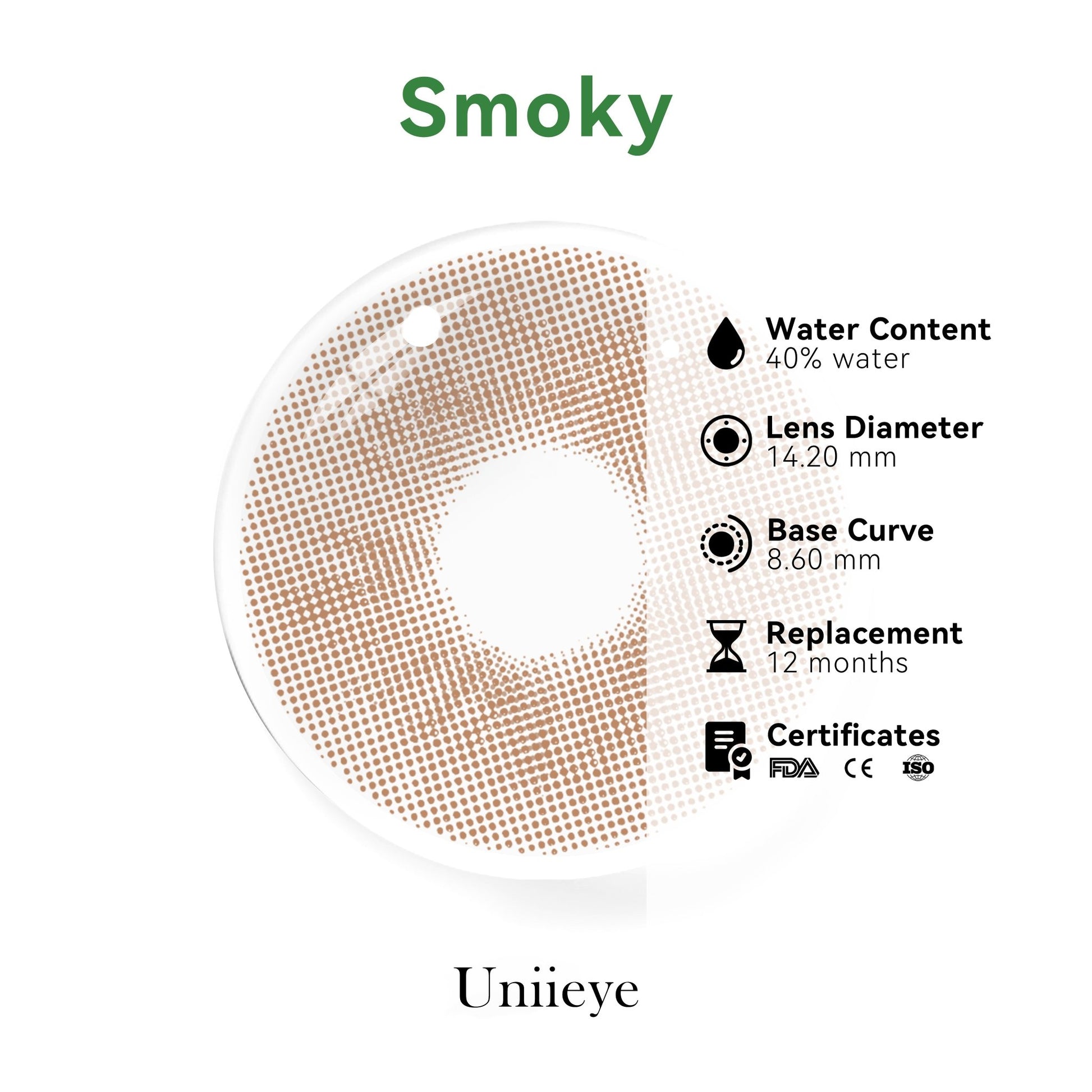 UNIIEYE Smoky Tea Brown Natural Yearly Colored Contacts - Uniieye